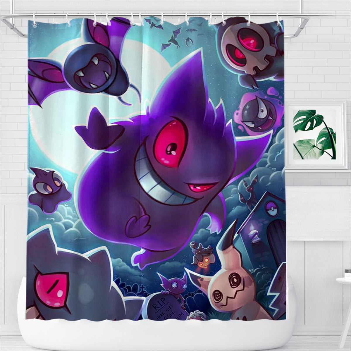 Pokemon Ghost Happy Halloween Bathroom Shower Curtain Fabric Waterproof | 66 X 72 Inch