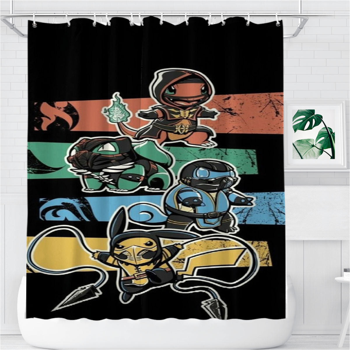Pokemon Mortal Kombat Bathroom Shower Curtain Fabric Waterproof | 66 X 72 Inch