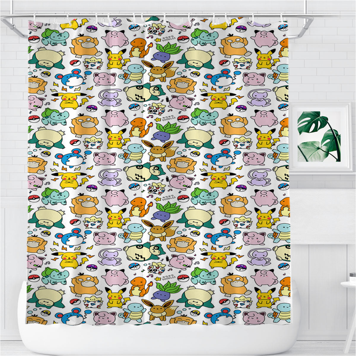 Pokemon Pattern Bathroom Shower Curtain Fabric Waterproof | 66 X 72 Inch