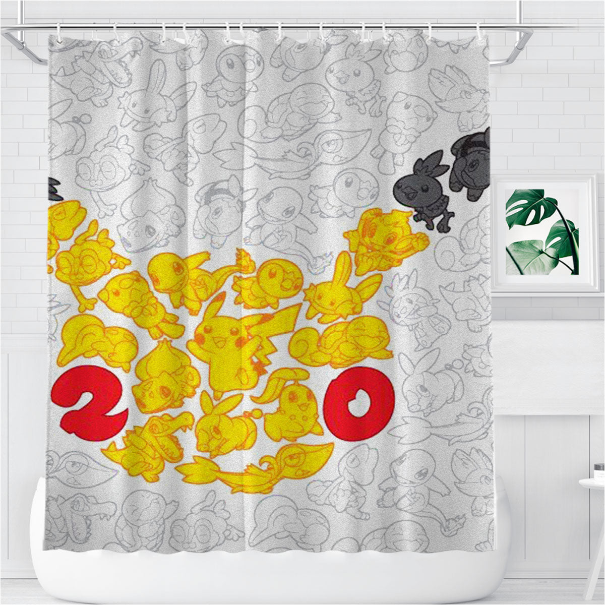 Pokemon Yellow Pikachu Pattern Bathroom Shower Curtain Fabric Waterproof | 66 X 72 Inch