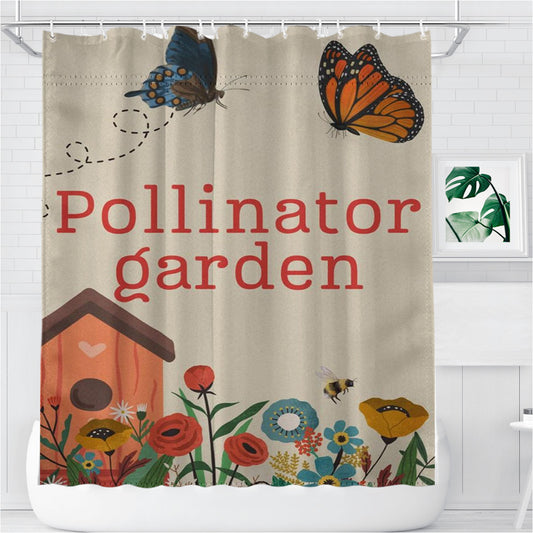 Pollinator Bathroom Shower Curtain Fabric Waterproof