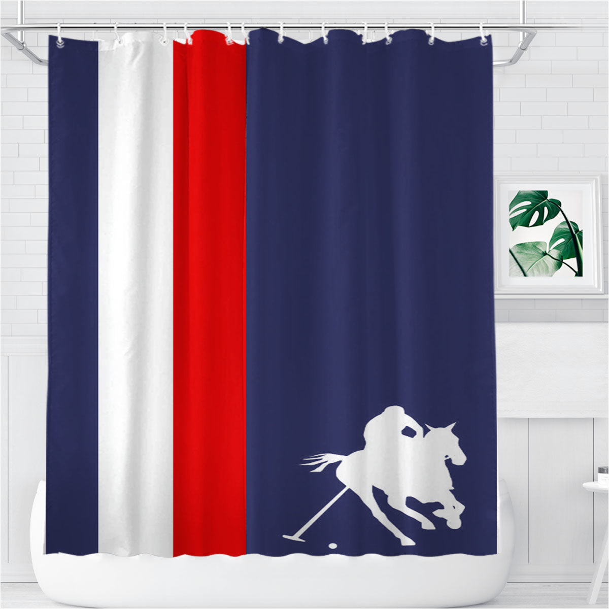 Polo Line Sport Horse Racing Bathroom Shower Curtain Fabric Waterproof | 66 X 72 Inch
