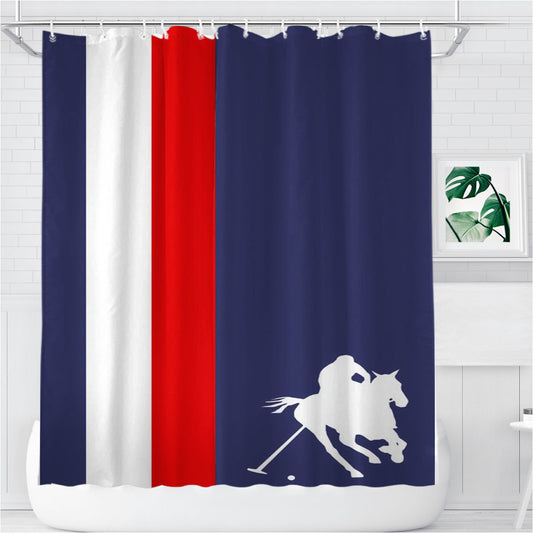 Personalized Polo Line Sport Horse Racing Shower Curtain Farmhouse Bathroom Decor