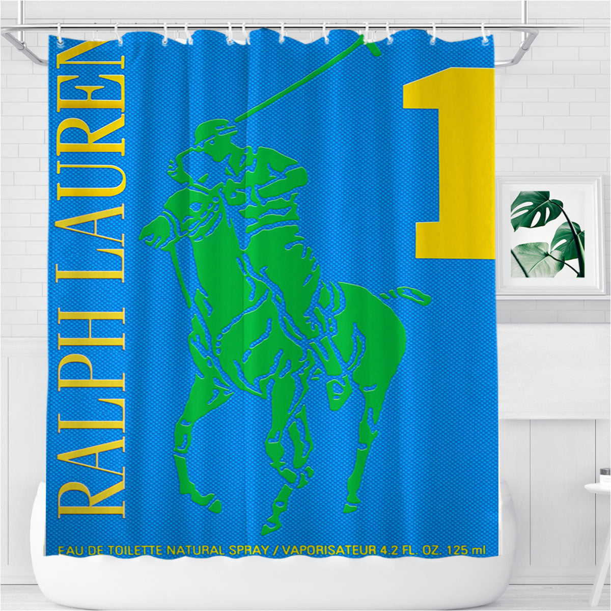 Polo Ralph Lauren Big Pony 1 Blue Parfume Bathroom Shower Curtain Fabric Waterproof | 66 X 72 Inch