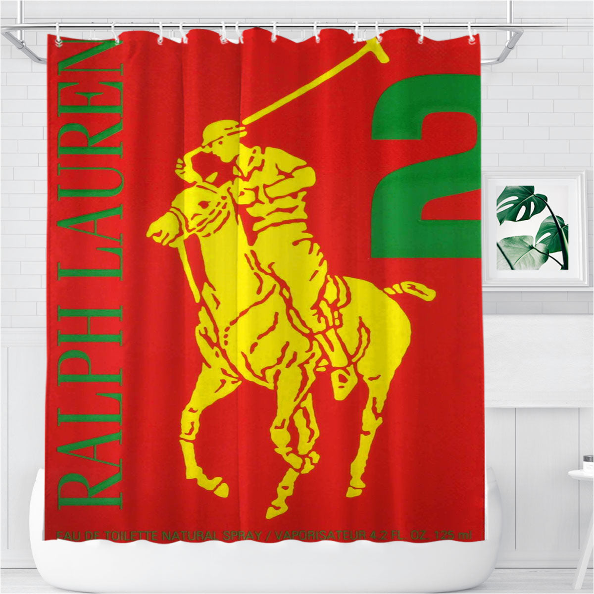Polo Ralph Lauren Big Pony Red P Bathroom Shower Curtain Fabric Waterproof | 66 X 72 Inch