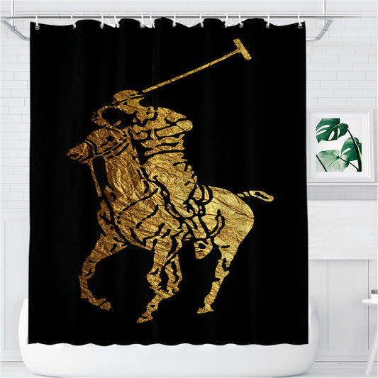 Personalized Polo Ralph Lauren Black Gold Logo Shower Curtain Farmhouse Bathroom Decor