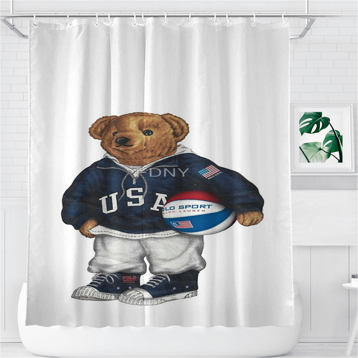 Polo Sweater Ralph Laurens Basketball Bathroom Shower Curtain Fabric Waterproof | 66 X 72 Inch