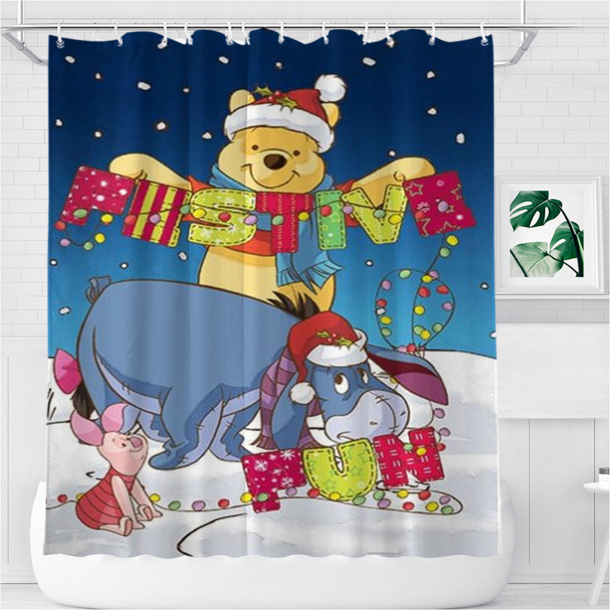 Pooh And Friends Festive Fun Bathroom Shower Curtain Fabric Waterproof | 66 X 72 Inch