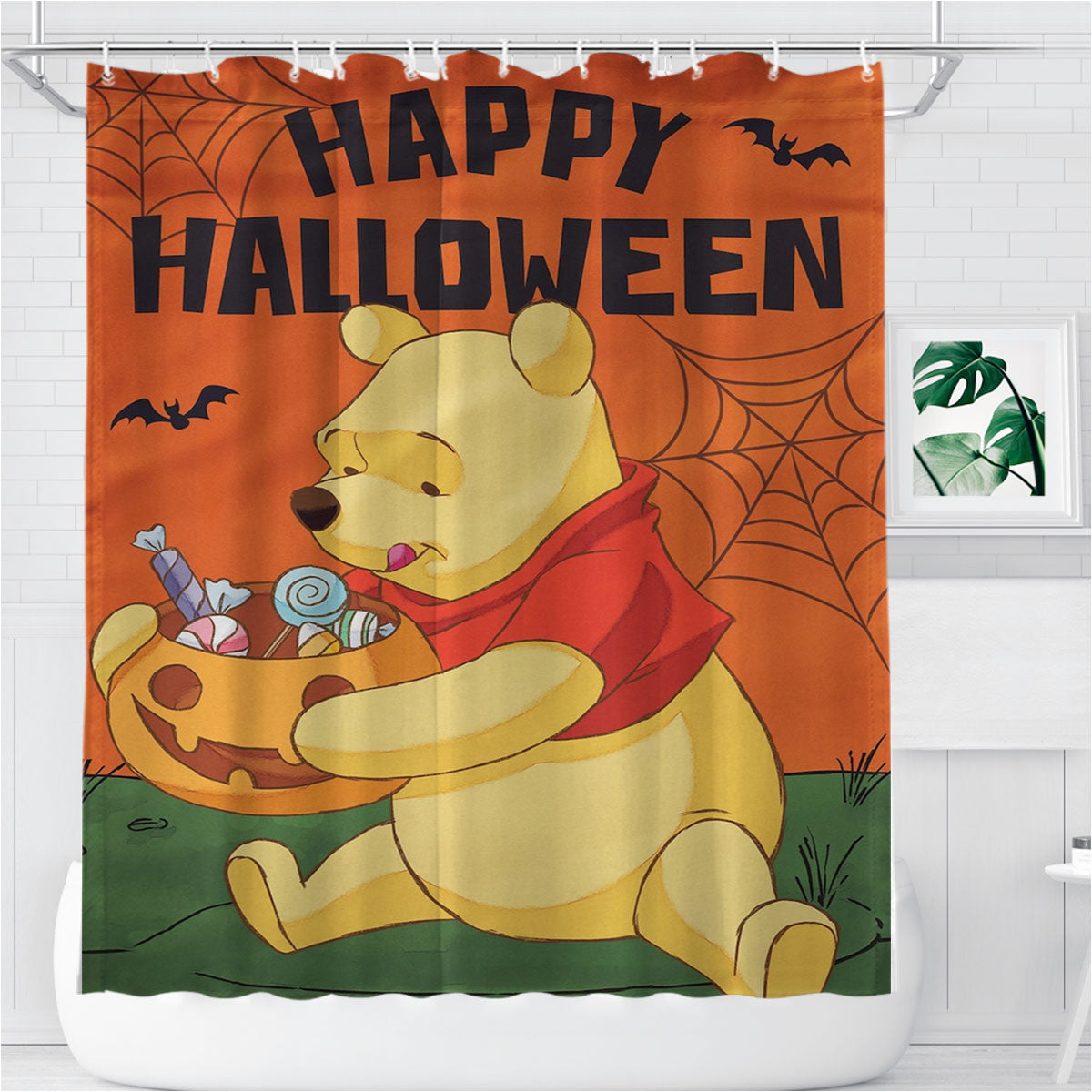Pooh Bear Happy Halloween Bathroom Shower Curtain Fabric Waterproof | 66 X 72 Inch