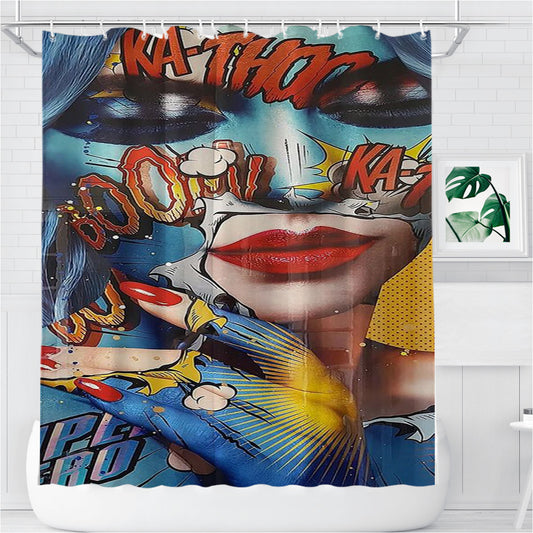 Pop Art Boom Girl Pattern Bathroom Shower Curtain Fabric Waterproof