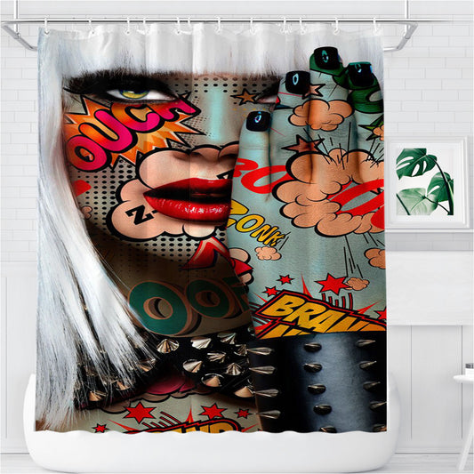 Pop Art Women Pattern Comic Style Bathroom Shower Curtain Fabric Waterproof