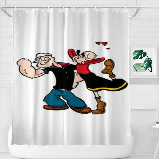 Popeye And Olive Bathroom Shower Curtain Fabric Waterproof | 66 X 72 Inch