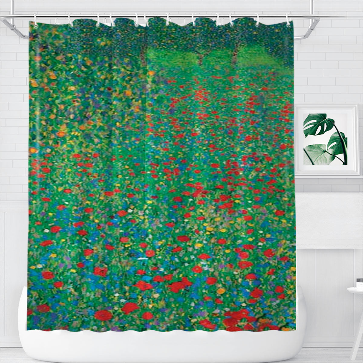 Poppy Field Bathroom Shower Curtain Fabric Waterproof | 66 X 72 Inch