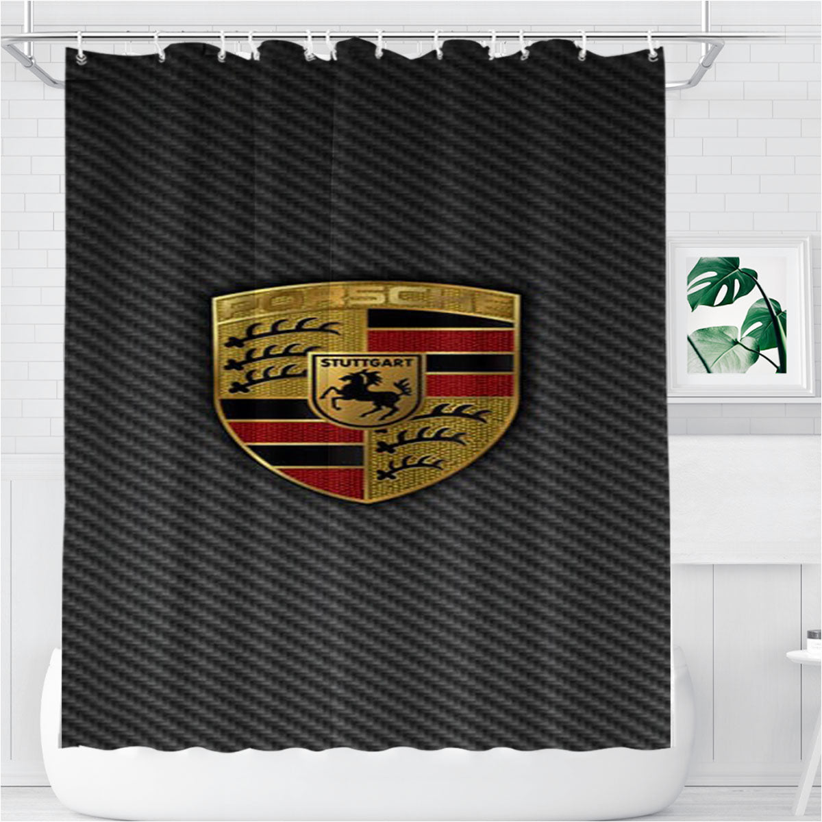 Porsche Badge Logo Bathroom Shower Curtain Fabric Waterproof | 66 X 72 Inch