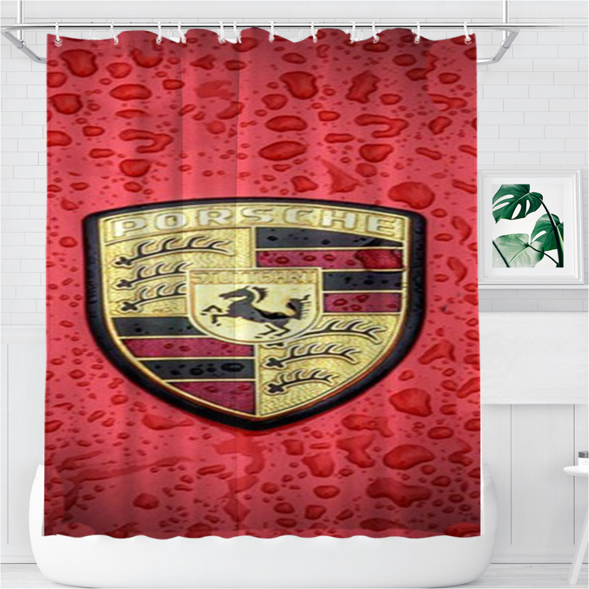 Porsche Car Logo Bathroom Shower Curtain Fabric Waterproof | 66 X 72 Inch