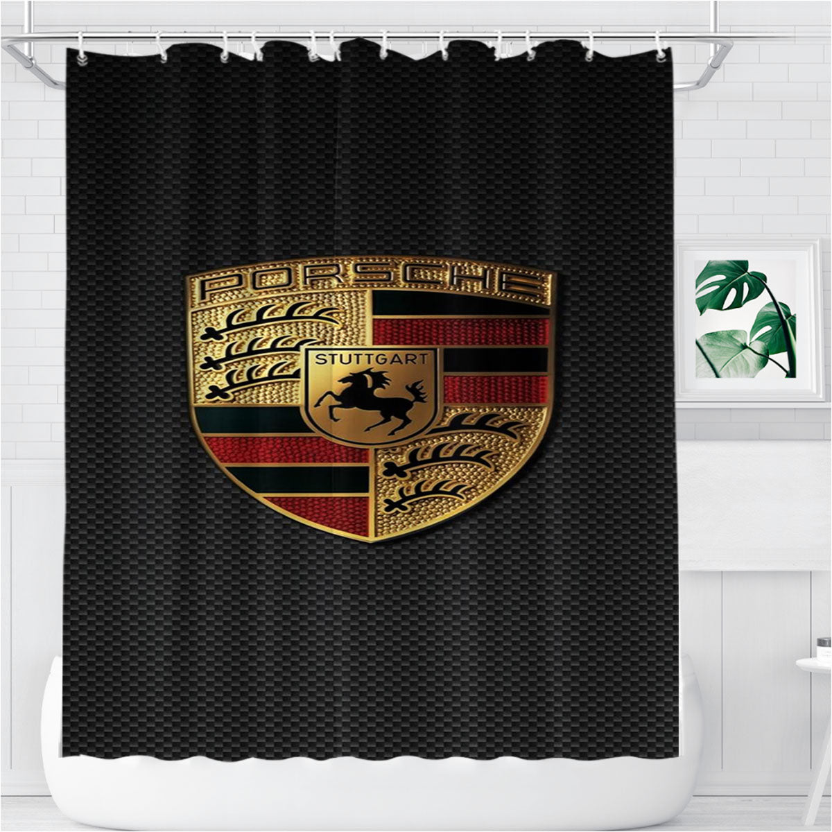 Porsche Carbon Emblem Logo Bathroom Shower Curtain Fabric Waterproof | 66 X 72 Inch