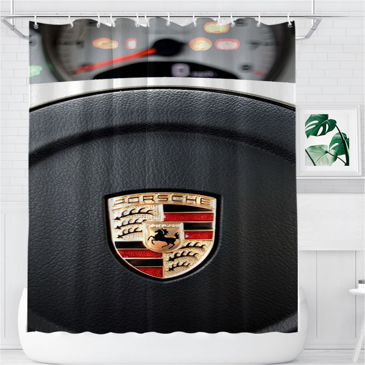 Porsche Drive Car Logo Bathroom Shower Curtain Fabric Waterproof | 66 X 72 Inch