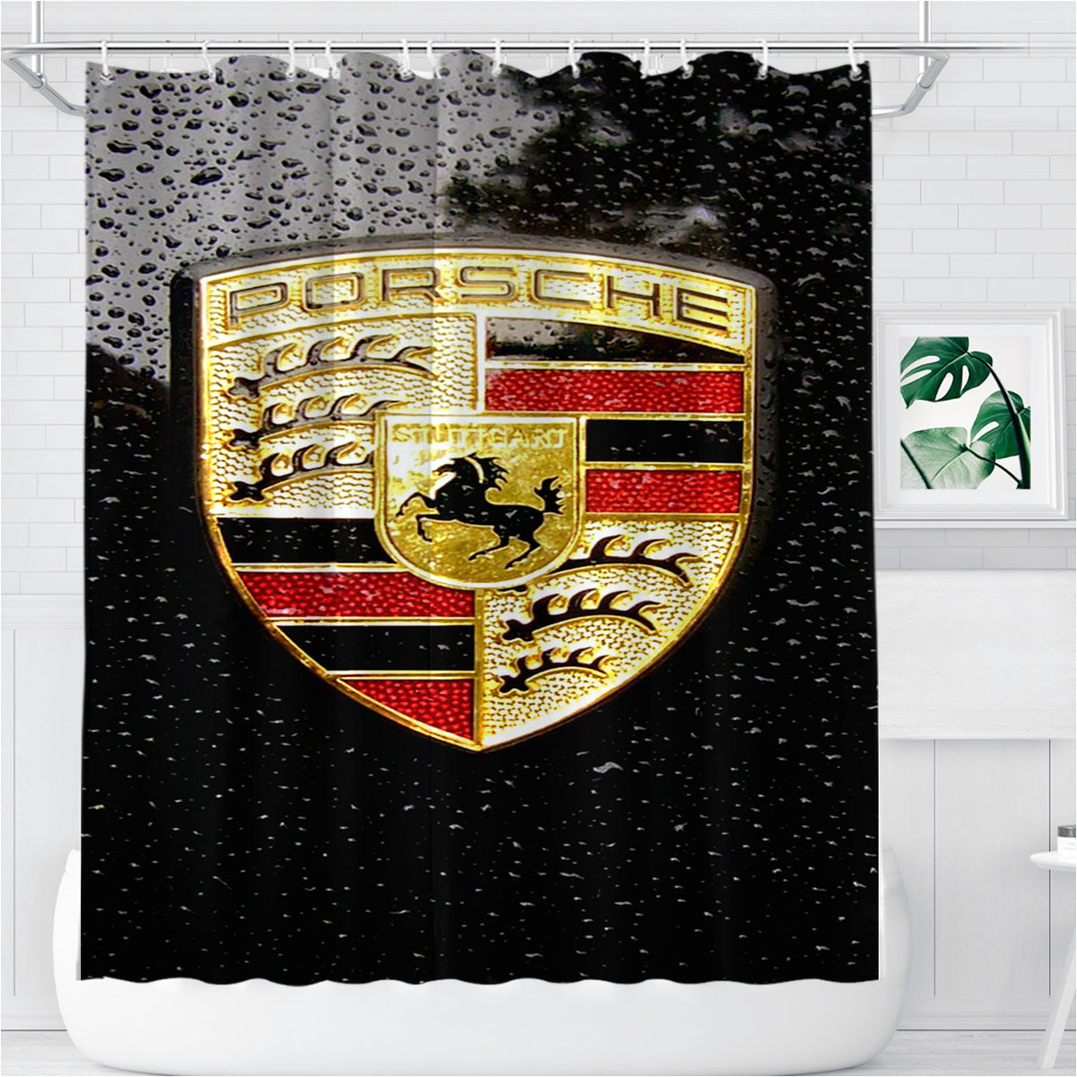 Porsche Emblem Bathroom Shower Curtain Fabric Waterproof | 66 X 72 Inch
