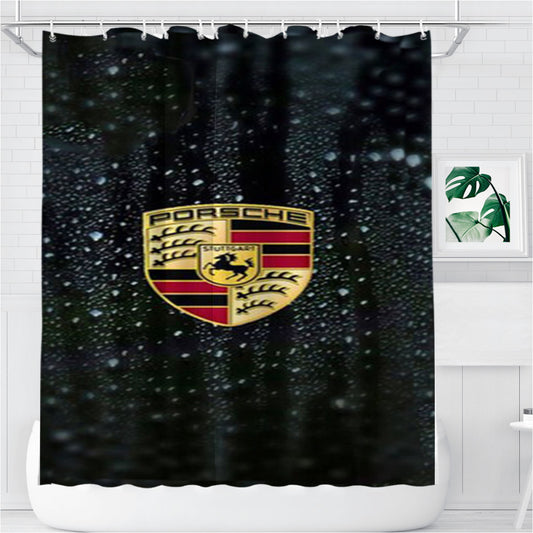 Porsche Logo Bathroom Shower Curtain Fabric Waterproof