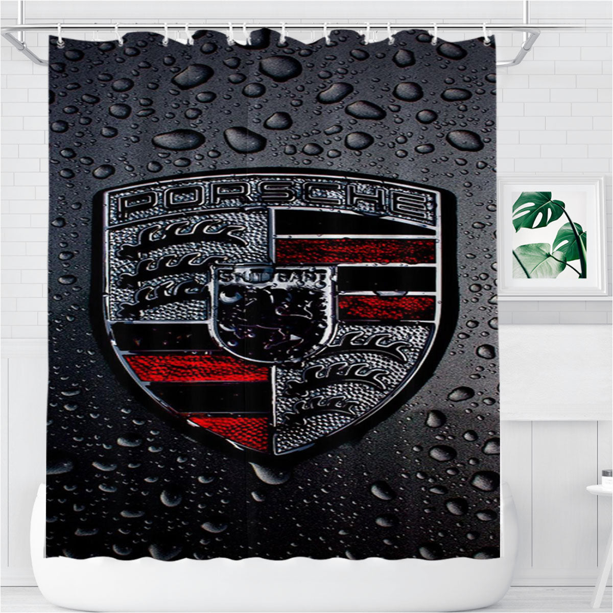 Porsche Logo Car Pictures Wallpaper Bathroom Shower Curtain Fabric Waterproof | 66 X 72 Inch