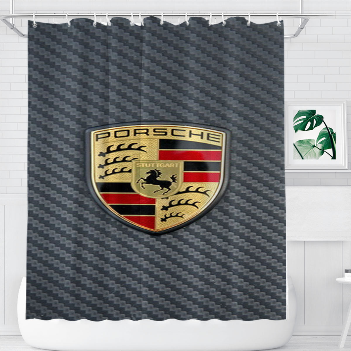 Porsche Logo Fiber Bathroom Shower Curtain Fabric Waterproof | 66 X 72 Inch