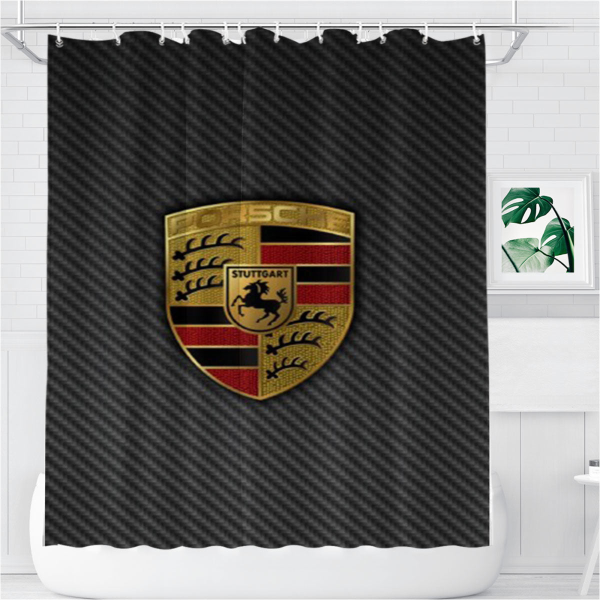 Porsche Logo Grey Bathroom Shower Curtain Fabric Waterproof | 66 X 72 Inch
