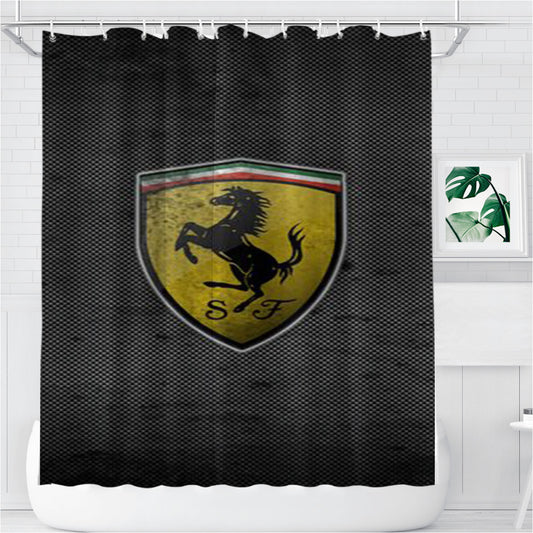 Porsche Logo Grey Background Bathroom Shower Curtain Fabric Waterproof | 66 X 72 Inch