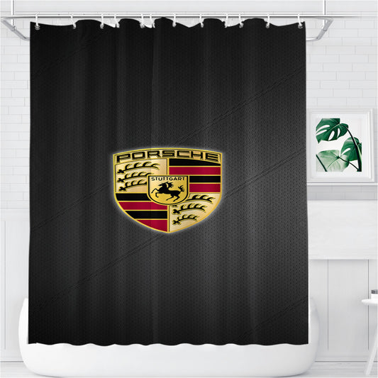 Personalized Porsche Logo Leather Shower Curtain Farmhouse Bathroom Decor