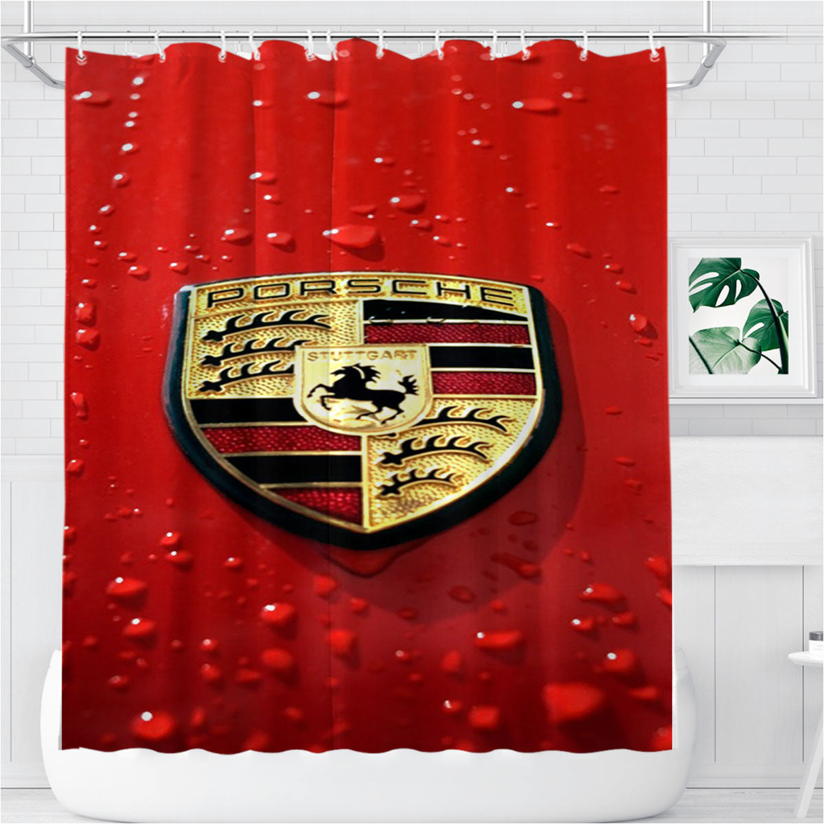 Porsche Logo Red Bathroom Shower Curtain Fabric Waterproof | 66 X 72 Inch