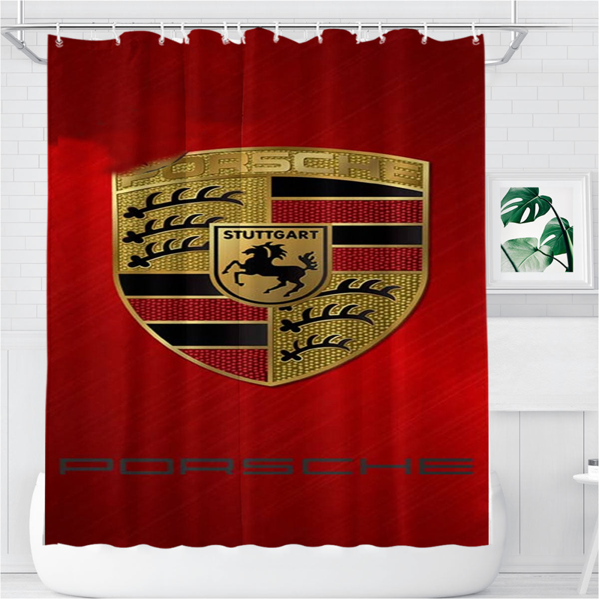 Porsche Red Design Bathroom Shower Curtain Fabric Waterproof | 66 X 72 Inch