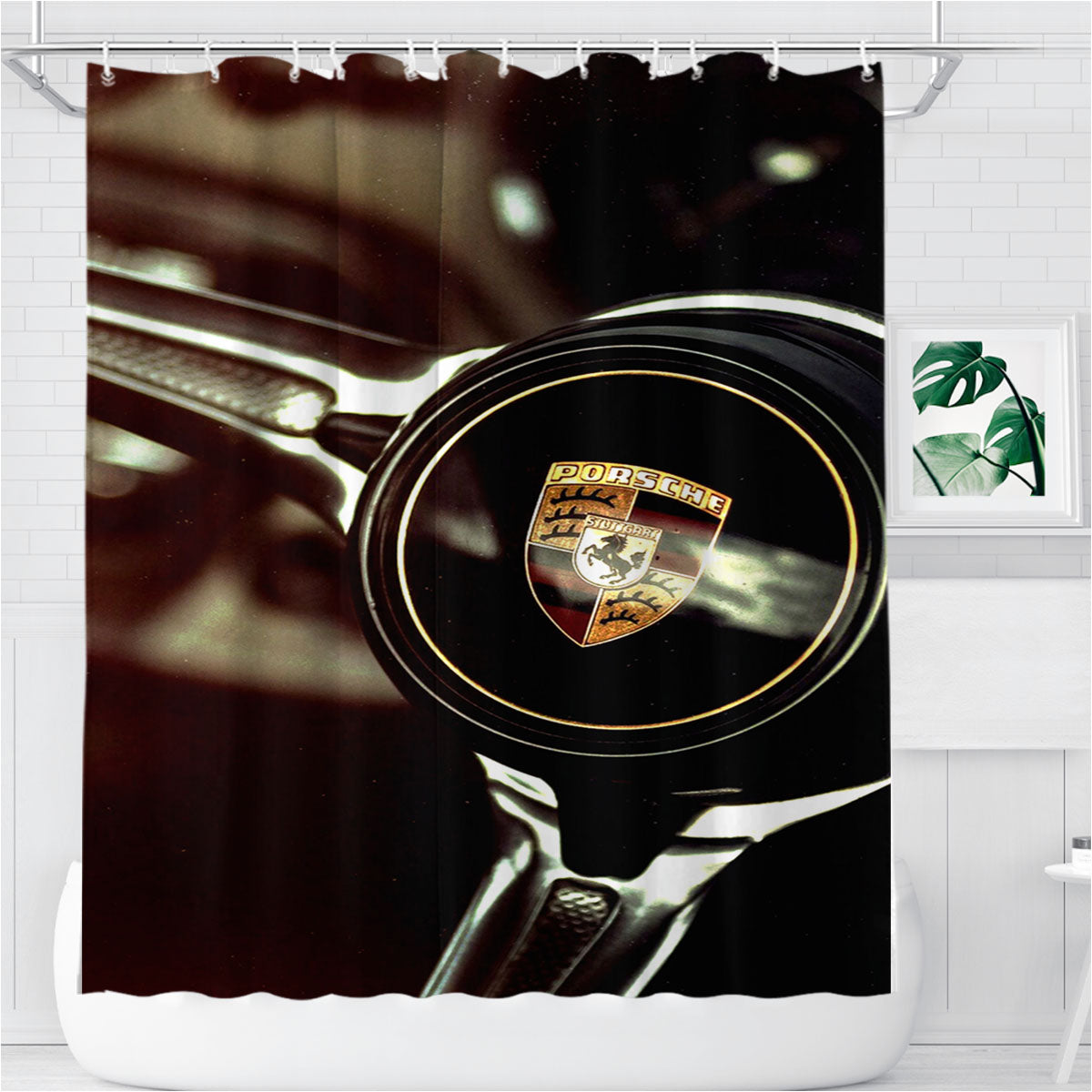 Porsche Steering Wheel Bathroom Shower Curtain Fabric Waterproof | 66 X 72 Inch