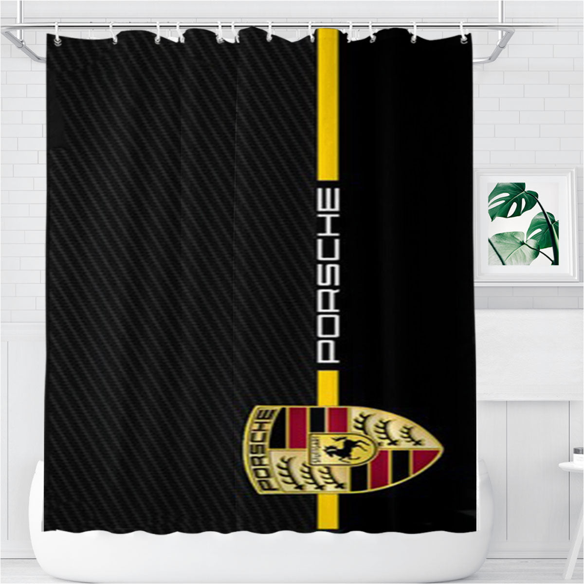 Porsche Stripe Carbon Bathroom Shower Curtain Fabric Waterproof | 66 X 72 Inch