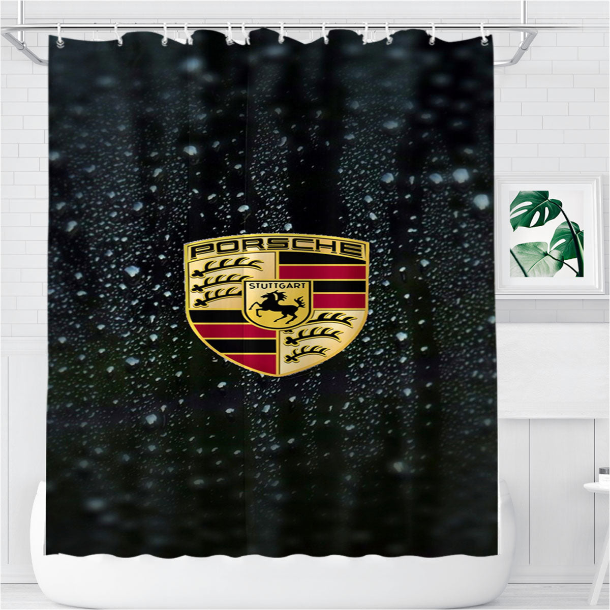 Porsche Wallpaper Logo Bathroom Shower Curtain Fabric Waterproof | 66 X 72 Inch