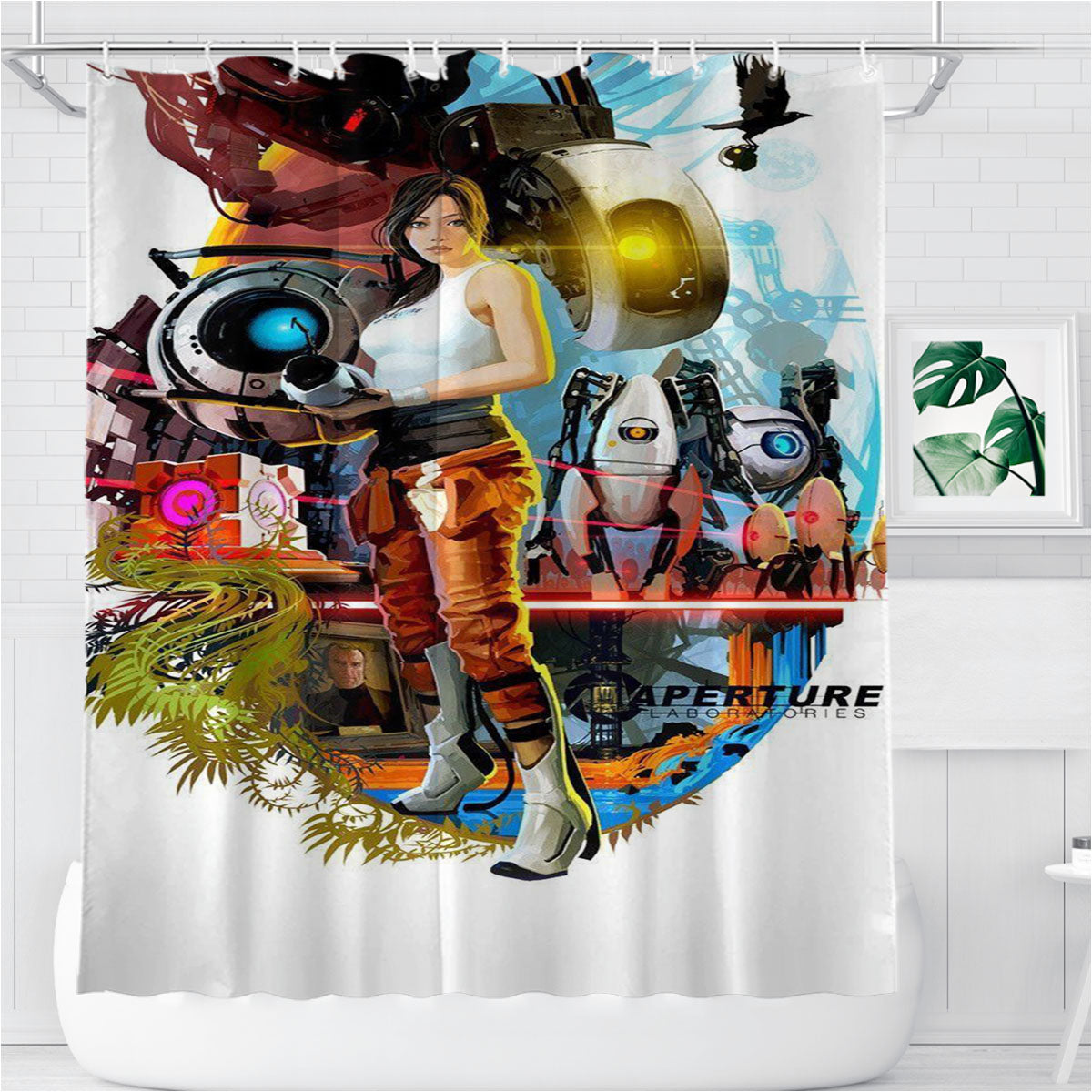 Portal Game Cover Art Bathroom Shower Curtain Fabric Waterproof | 66 X 72 Inch