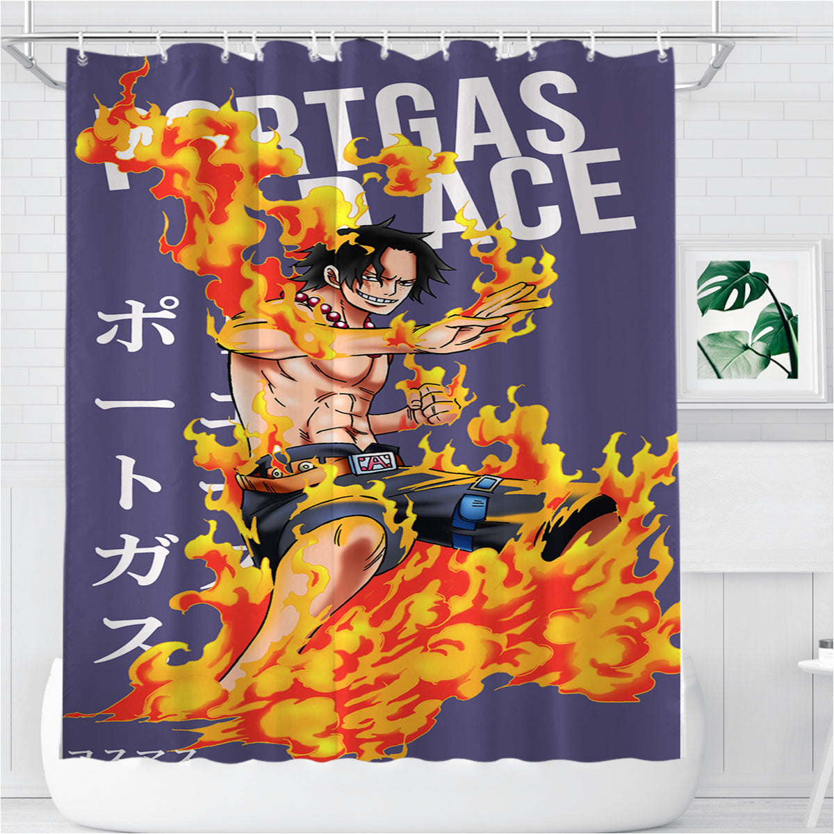 Portgas Ace One Piece Anime Bathroom Shower Curtain Fabric Waterproof | 66 X 72 Inch