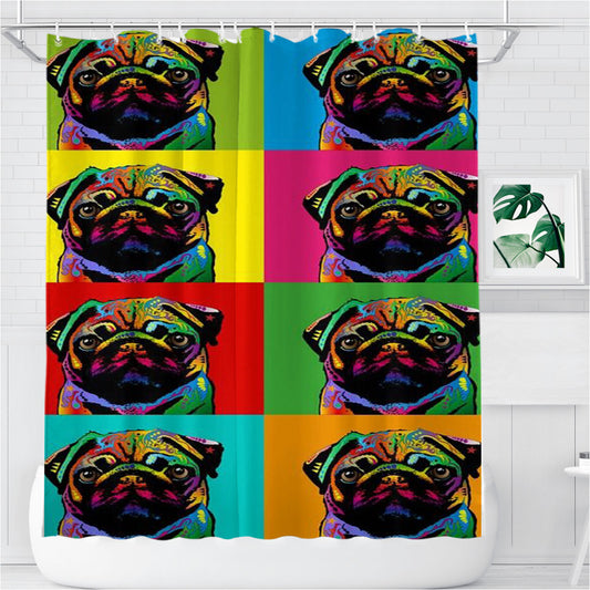 Personalized Portrait Pug Dog Face Pop Art Cute Face Pattern Shower Curtain Farmhouse Bathroom Decor