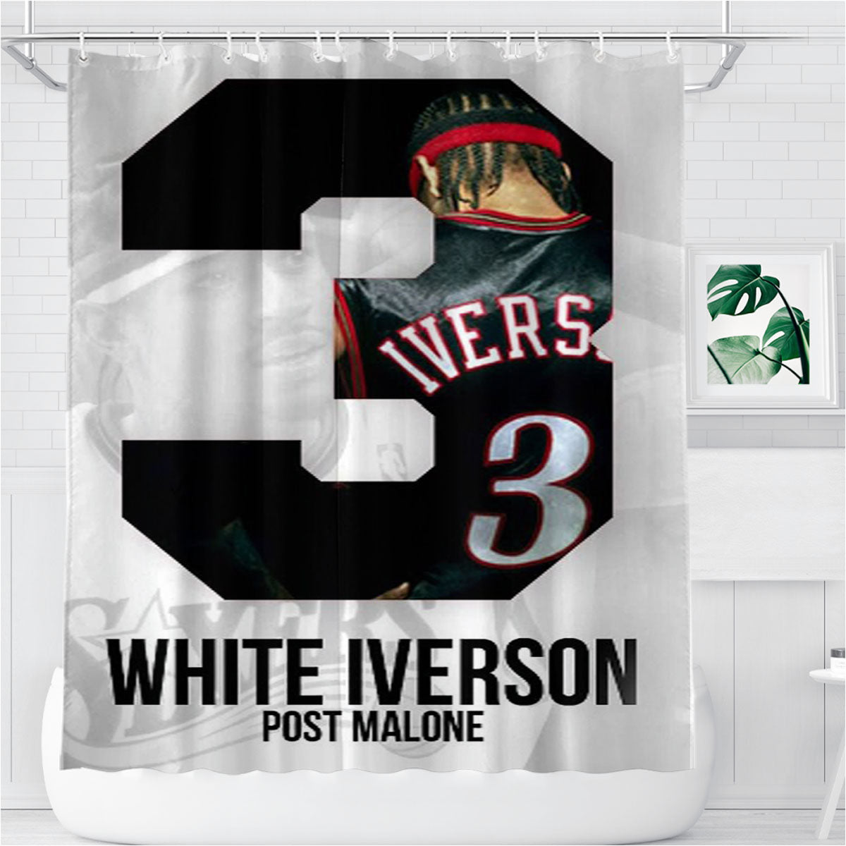 Post Malone White Iverson Bathroom Shower Curtain Fabric Waterproof | 66 X 72 Inch