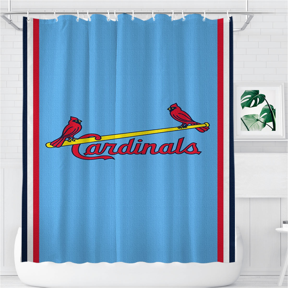 Powder Blue Cardinals Cavaliers Logo St Louis Bathroom Shower Curtain Fabric Waterproof | 66 X 72 Inch