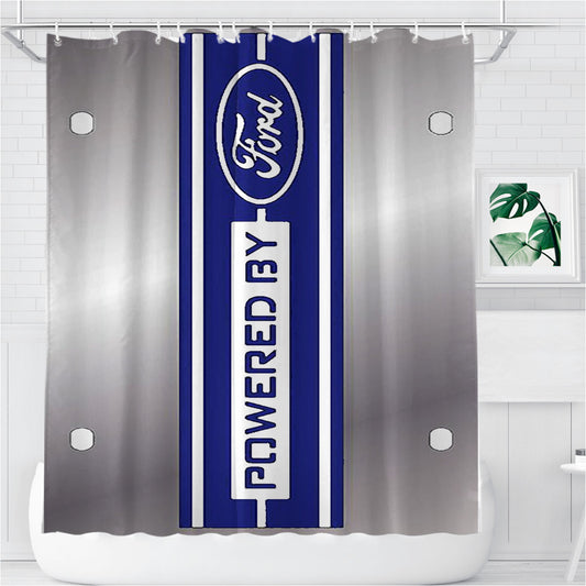 Powered By Ford Line Blue Bathroom Shower Curtain Fabric Waterproof
