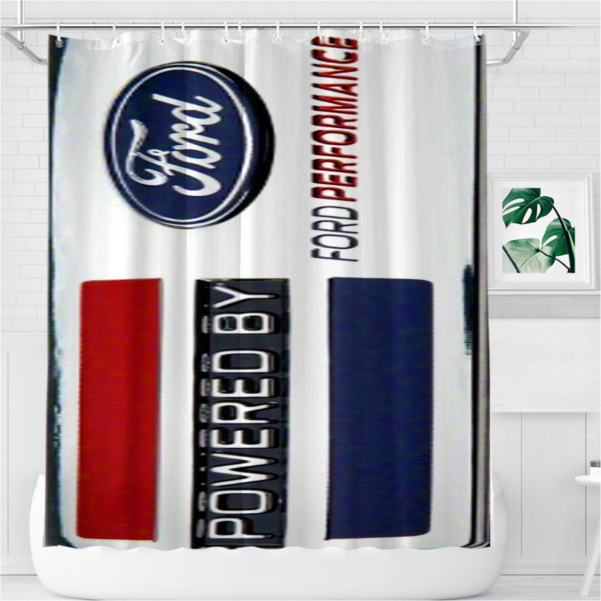 Powered By Ford Performance Emblem Plate Bathroom Shower Curtain Fabric Waterproof | 66 X 72 Inch