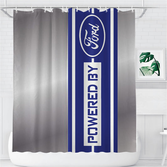 Personalized Powered By Ford Silver Plate Shower Curtain Farmhouse Bathroom Decor