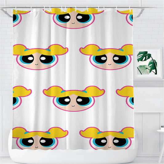 Personalized Powerpuff Girls Bubbles Head Pattern Shower Curtain Farmhouse Bathroom Decor
