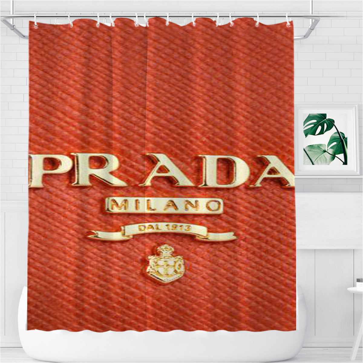 Prada Orange Bag Logo Bathroom Shower Curtain Fabric Waterproof | 66 X 72 Inch