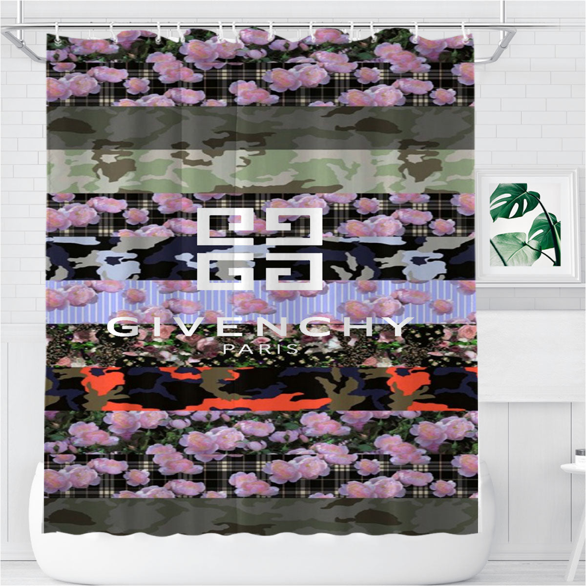 Pre Spring Flower Givenchy Bathroom Shower Curtain Fabric Waterproof | 66 X 72 Inch