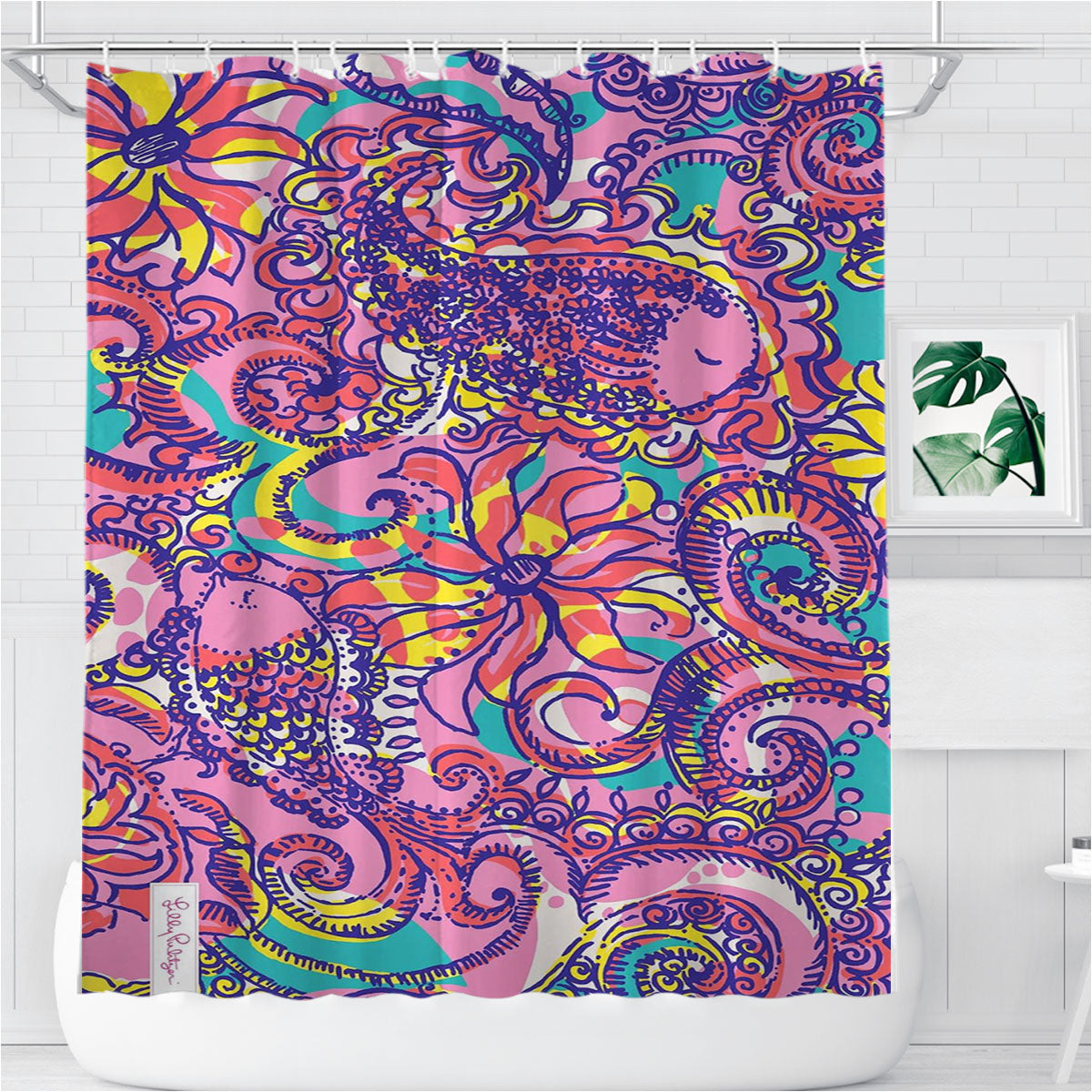 Preppy Flower Lilly Pulitzer Bathroom Shower Curtain Fabric Waterproof | 66 X 72 Inch