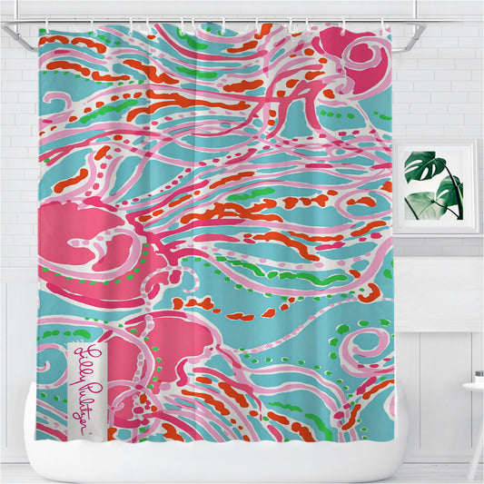 Personalized Preppy Lilly Pulitzer Jellies Be Jammin Shower Curtain Farmhouse Bathroom Decor
