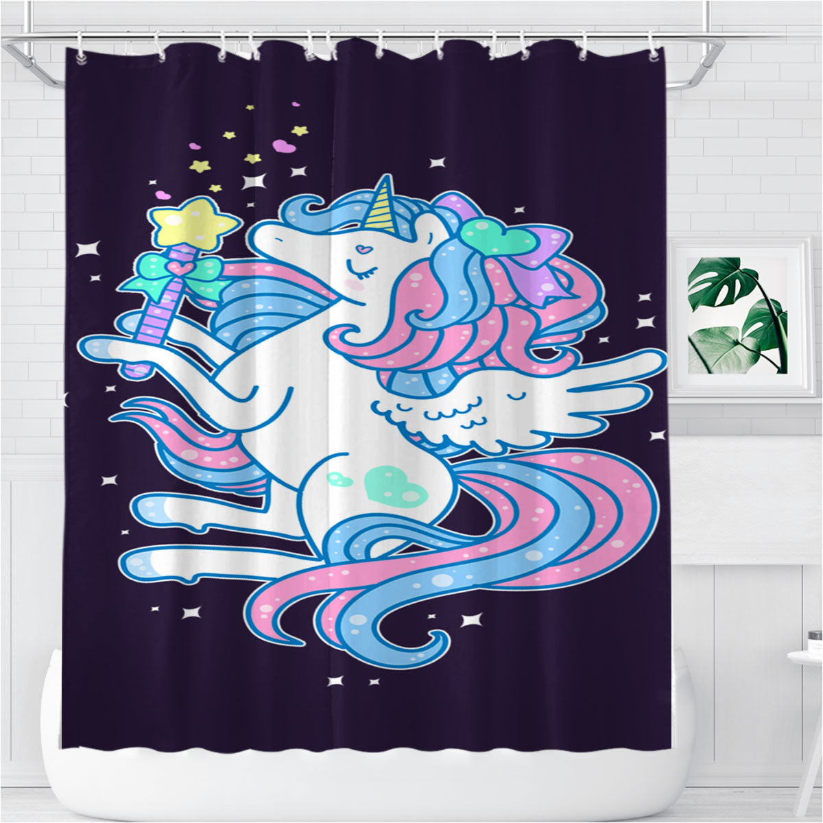 Pretty Unicorn Magic Bathroom Shower Curtain Fabric Waterproof | 66 X 72 Inch