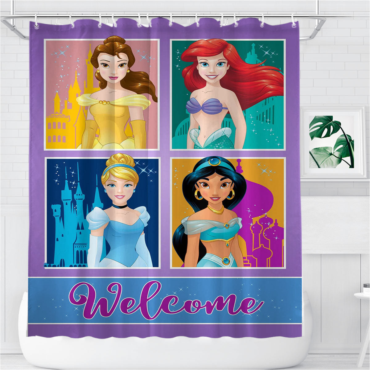 Princess Blocks Bathroom Shower Curtain Fabric Waterproof | 66 X 72 Inch