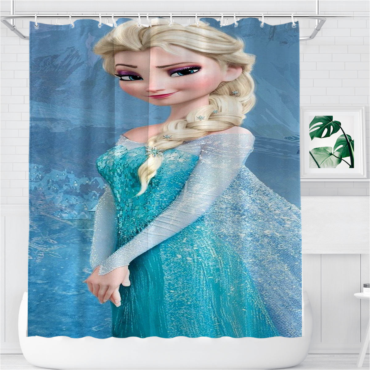 Princess Elsa Bathroom Shower Curtain Fabric Waterproof | 66 X 72 Inch
