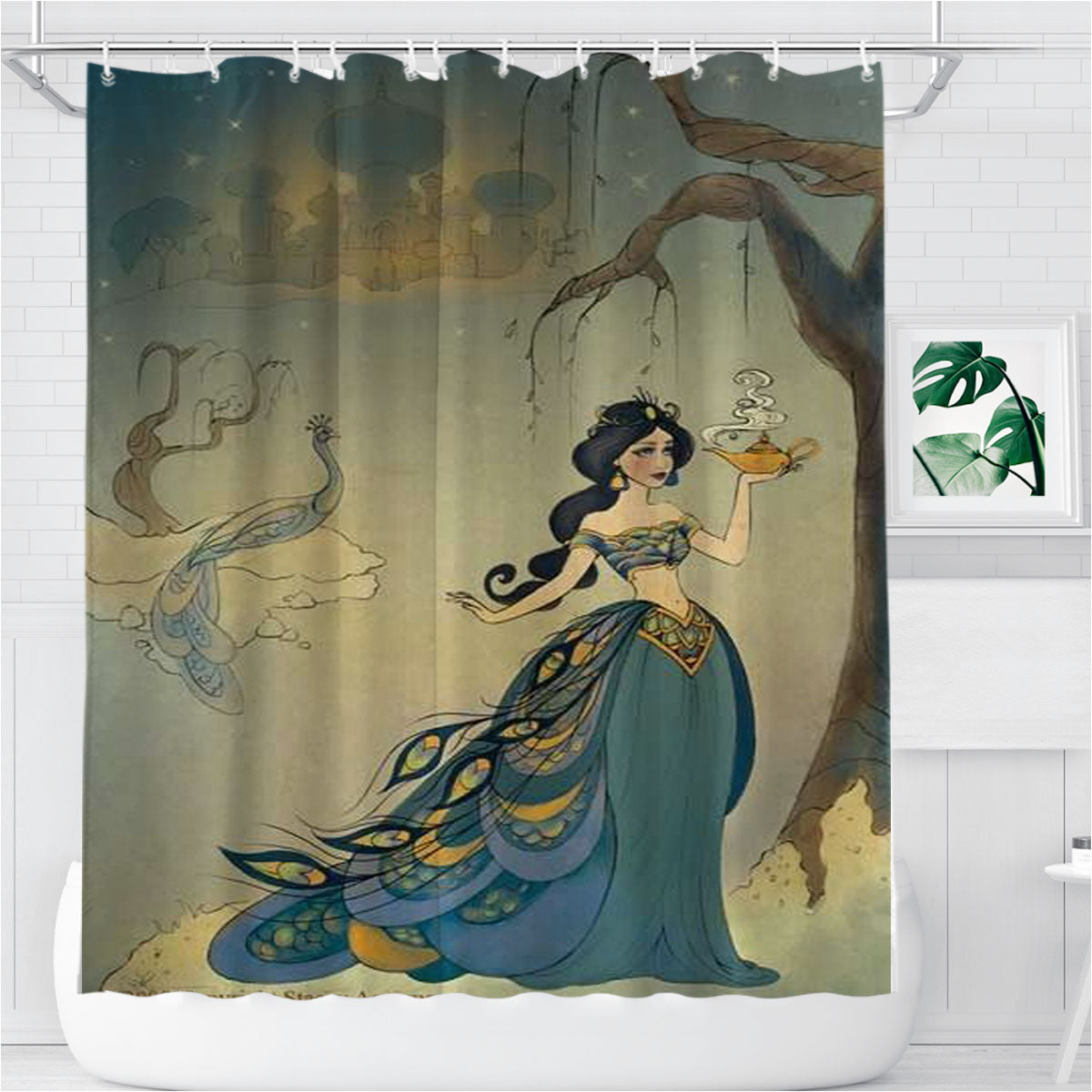 Princess Jasmine Bathroom Shower Curtain Fabric Waterproof | 66 X 72 Inch